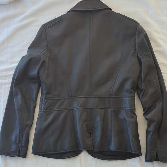 Esprit Black Leather Jacket Tailored Notched Lapels - Picture 10 of 13